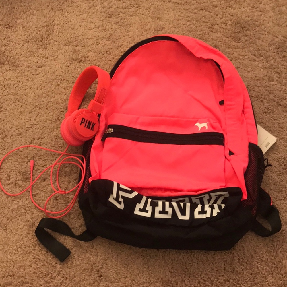 Pink campus backpack w/ FREE headphones